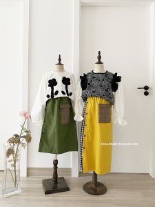 กระโปรงสั้นลายสก็อตสไตล์เกาหลีสำหรับเด็กผู้หญิง เดรสยาวปานกลาง ทรงตรง ผ้าผสมคอตตอนและเนื้อผ้าอื่นๆ คุณภาพระดับ B