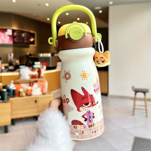 X&W For Zootopia Insulated Cup with Straw 550ML Judy Nick Stainless Steel Thermal Water Bottle Outdoor Hot & Cold Beverage cups