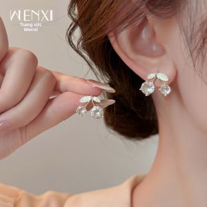 WENXI | Bông Tai Nhẹ Sang Trọng Zircon Trắng Hình Anh Táo