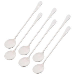 6pcs Stainless Steel Long Handled Spoon Set Shiny Stirring Coffee Dessert Spoon Suitable for Milk Tea Juice Milkshakes Ice Cream