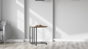 Movable Side Table Wooden Coffee Table Small Bedside Table for Living Room Bedroom Sofa Computer Desk C-Shape Mini Corner Table TV Tray Simple Small Wooden Table for Home Office