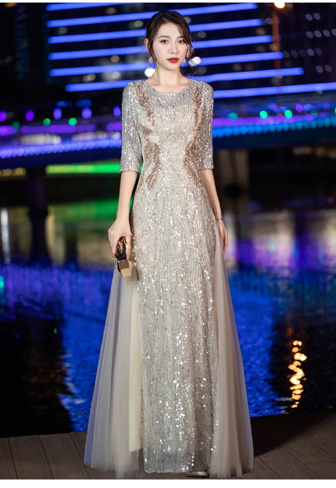EAGLELY Luxury Bling Bling Sequins Glitter Shiny Mother Wedding Ninangs Evening  Glitz And Glam Dress Maxi