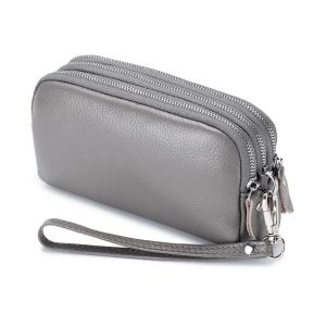 Women Long Wallet Genuine Leather 3-Layer Zipper Purse Bag Large Capacity Wristlet Clutch Wallets Phone Bag Money Purses