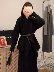 BINKAFENNY | Loose V-Neck Knitted Open Cardigan Womens Autumn Winter Lazy Loose Feeling Sweater Mid-Length Advanced Sense Top