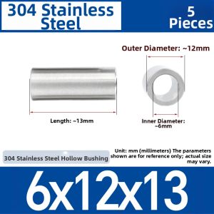 Extended Hollow 304 Stainless Steel Cylinder Tube Bearing Sleeve M6 M7 M8 M10 M12 M14 for Hardware Tools Fasteners Bolts