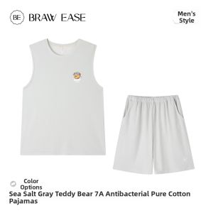 BE | Cotton Mens Summer Pajamas Vest Shorts Set