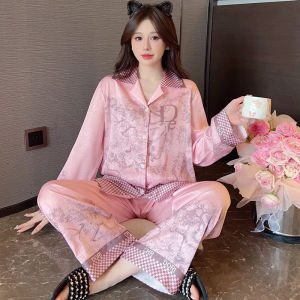 Silk Sleepwear Womens Spring Fashion Long Sleeve Sweet Home Clothes Ice Silk Spring Autumn Style Youth Printed Long Pants