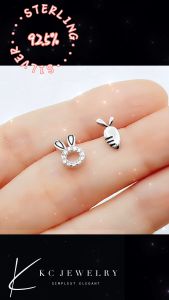 KC Jewelry S925 - Diamond Bunny & Carrot Stud Earrings