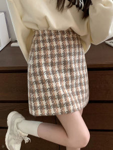 plus Size Womens Plaid Woolen Mini Skirt High Waist Bodycon Skirt Hip Covering Short Skirt Spring Autumn New Arrival