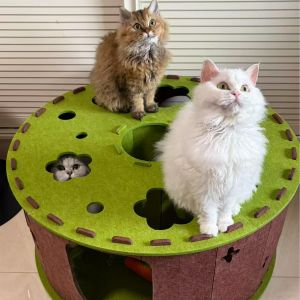 Teeker Pet Cat Tunnel Play Felt Cat Toy Indoor Cats Bed Toy Kitten Training Donuts House Removable Felt Cat Nest Cat Tunnel Bed