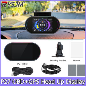 RYSJM | OBD2 + GPS HUD P27 Head Up Display Car Digital Speedometer Fuel Consumption Water Temp Voltage Press GPS Speed RPM Meter