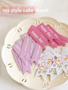 Birthday Cake Decoration Plugin Colorful Banner Heart Pattern Small Flag Horizontal Stripe Design Festive Celebration Supplies