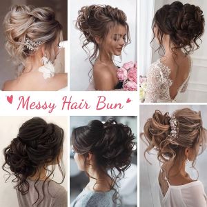 Fashion wigs for women Natural Messy Bun with clip Wavy Curly Hair Extension hair for wedding Gift daily working Valentines Day present