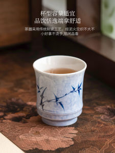 Chinese Style Hand-Painted Bamboo Tea Cup Single Cup Wood Ash Glazed Bamboo Node Tea Bowl for Home Use Tea Drinking Cup
