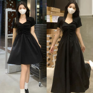 plus Size Black A-Line Dress Women Summer High Waist Skirt Slimming Belly Covering Hepburn Style Korean Commute Long Skirt