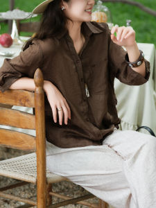 XIAOER | Custom Dyed Slimming 100% Ramie Gull Wing Collar Mid-sleeve Pocket Shirt