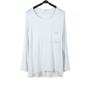 Loose Womens Long Sleeve round Neck Pocket T-shirt Pure White Modal Base Shirt Autumn Summer Style Simple Commute Fashion