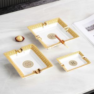 European Style Gold Inlaid Ceramic Cigar Ashtray Decorative Home Gift Living Room KTV Decoration Creative Fashion Ashtray
