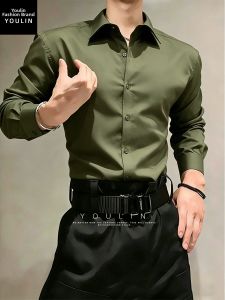 YOULIN | Green British Elegant Casual Thin Silk Shirt