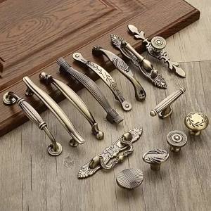 Zinc Alloy European Pulls Retro Antique Door Handles Drawer Simple Wardrobe Ancient Green Cabinet Handle Furniture Accessories