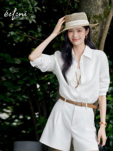 Eifini | Áo Sơ Mi Linen Pha Rayon Acetate Dáng Rộng Thoáng