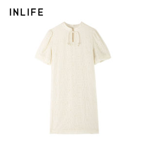 INLIFE | Elegant New Chinese Style Stand Collar Summer Dress White