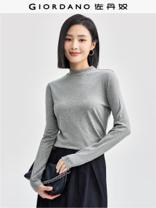 Giordano Long Sleeve T-Shirt Womens Autumn Winter New Style Slim Fit Elastic Base Shirt Pure Color Small High Collar Top