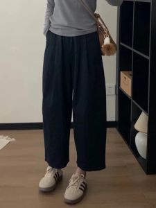 Black Grandmother Pants Womens Summer Large Size Casual Carrot Lantern Pants Slimming Nine-point Wide Leg Balloon Pants