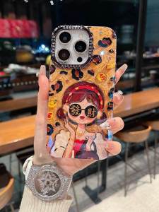 Apple Series iPhone 16 Popular Phone Case Leopard Print Lucky Girl Frame Wave Mirror Lens Diamond Flash Protection Cover