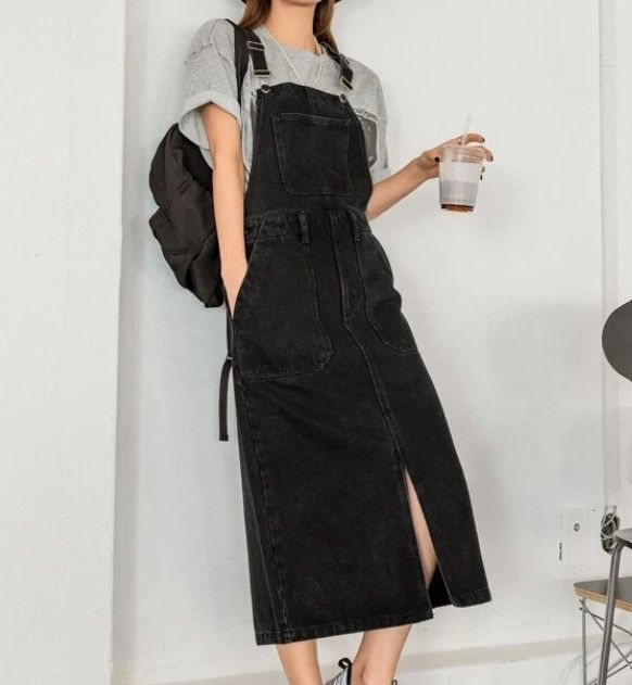 H&M denim dungaree dress with frayed hem Size 8-14 | Dungaree dress, Denim  dungaree dress, Basic black dress