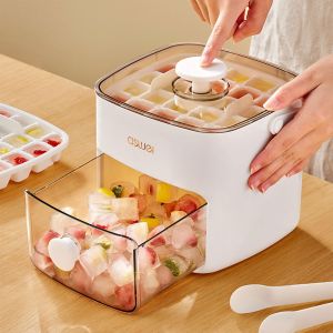 Large 48-Grid Ice Cube Machine Food-Grade Ice Cube Moulds Double-Layer With Lid Press Portable Design Household Ice Storage Box