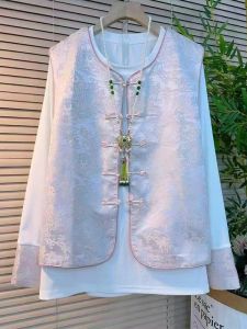 2025 Autumn New Chinese Style Buttoned Embroidered Vest Top Slimming Belly Covering plus Size Two Piece Set for Plump Women