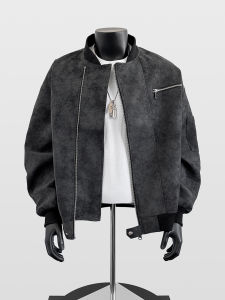 แจ็คเก็ตหนังสไตล์อเมริกัน ทรงหลวม ดีไซน์เก๋ไก๋ สำหรับผู้ชาย ฤดูใบไม้ผลิและฤดูใบไม้ร่วง แจ็คเก็ตหนังแบบมีซิป แจ็คเก็ตแบบมีซิป