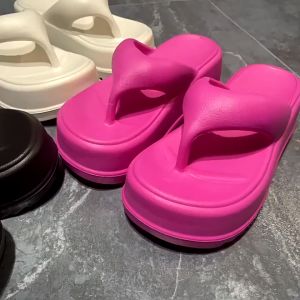 Fnova Fashion 7cm Thick Sole Wedges Flip Flops for Women Summer Clip Toe Chunky Platform Sandals Woman Non Slip Beach Slippers Outdoor Slides