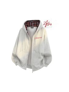 Robin Hood American ลายสก็อต พิมพ์ลายตัวอักษรที่เขียนด้วยลายมือ มีฮู้ด หลวม หลากหลาย ซิป เสื้อสเว็ตเชิ้ต เสื้อแจ็คเก็ต สําหรับวัยรุ่นชาย