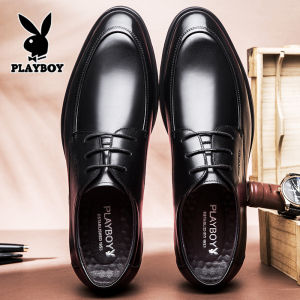 Playboy Mens Leather Shoes Genuine Leather Business Formal Wedding Increased Height Black Large Size Winter Dress Shoes