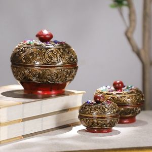 ผอบไม้ ตลับไม้ กว้างสูง3นิ้ว แดงรมดำ ตลับแป้งเจิม ประดับกระจกหลากสี กล่องไม้เอนกประสงค์ ใส่เครื่องพระ ใส่ของที่ระลึก