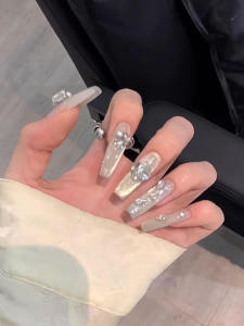Moonlight Girl Handmade Bridal Nail Tips Pure Color Ice Transparent Bling Pigeon Egg Shaped Nail Art Wearable False Nails
