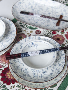 จานเซรามิกลายดอกไม้สไตล์ญี่ปุ่น จานใส่อาหาร จานซุป จานปลา ลายสวยงาม ขนาด 7 นิ้ว อุปกรณ์ครัวสำหรับใช้ในบ้าน