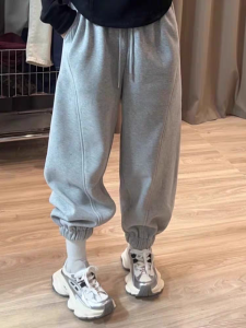 Womens High Waist Fleece Lined Loose Fit Casual Pants Thickened Sporty Trousers Autumn Winter New Style Korean Style