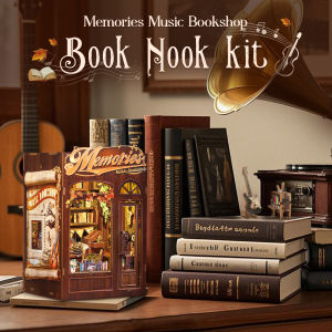 CUTEBEE DIY Book Nook Kit Miniature Wooden Dollhouse with Light Bookshelf Insert Decoration for Gifts Memories Music Bookshop