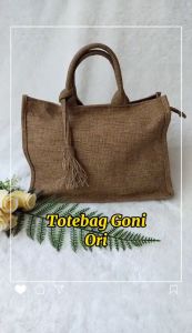 Tas Wanita Tote Bag Bahan Goni Polos Etnik