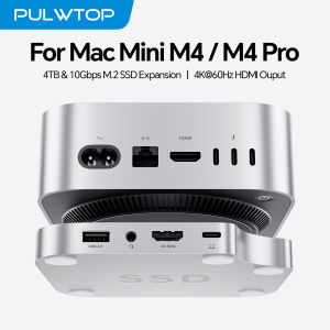 PULWTOP Mac Mini M4 Hub with 4TB SSD Enclosure(NOT Included) with HDMI 4K60Hz USB A 2.0 SD/TF Audio for Mac Mini M4/M4 Pro