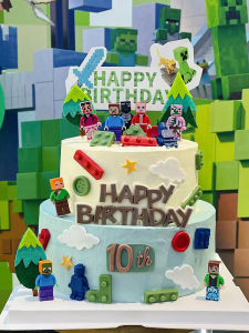 My World Game Character Cake Decoration Cartoon Theme Dessert Table Decor Building Toy Figure Cake Topper Birthday Celebration