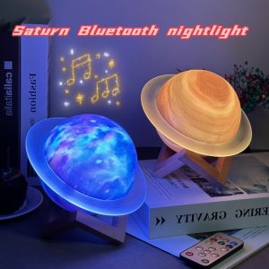 ♥ SFREE Shipping ♥ Galaxy Starry Glow Sky Saturn 5.0 Bluetooth Speaker FM Science Fiction Romance Lighting Remote Control Night Light Decoration
