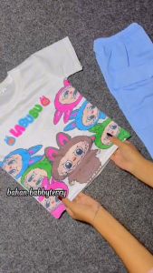 Baju boneka labubu celana cargo anak perempuan bahan katun flis usia 1 sampai 10 tahun banyak pilihan warna