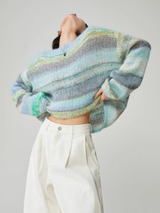 XIAODADEHUA | Blue Gradient Mohair Loose Long Sleeve Knit Sweater