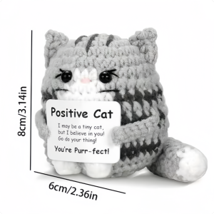 Positive Crochet Cat Mini Animal Handmade Knitted Doll With Card Funny Christams For Friends Girls Gift Home Room Decoration