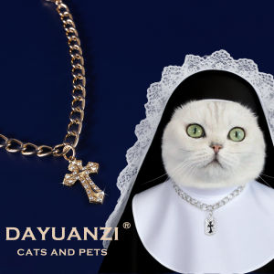 Foreign Trade Pet Metal Chain Full Diamond Cross Baroque Cat Puppy Gold Silver Necklace Item European and American Style