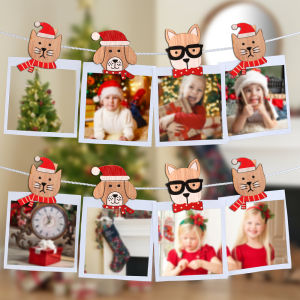 คลิปอัลบั้มรูปติดผนังรูปการ์ตูนเทศกาลคริสต์มาสแบบทำมือมีสายคล้องคลิปไม้ขนาดเล็กคลิปภาพโปสการ์ดน่ารักทำจากไม้สีสันสดใสคลิปตกแต่งแบบแขวนคลิปหนีบกระดาษ